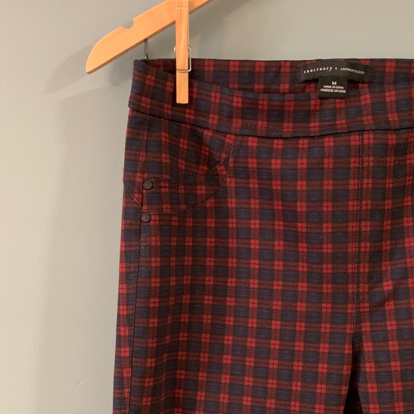 🤍Sanctuary x Anthropologie Skinny Pull on Pant in Red & Navy Plaid - Picture 3 of 9